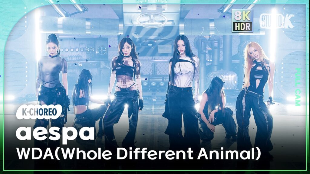 aespa　「WDA」MUSIC BANK出演　黒×シルバーのサイバーパンクな衣装とカリナのセンターに見入る