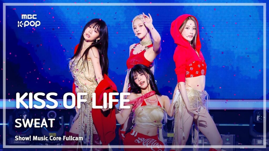 KISS OF LIFE　ショー!音楽中心　赤で揃えた〝SWEAT〟　踊りながら歌う4人にコメント集中