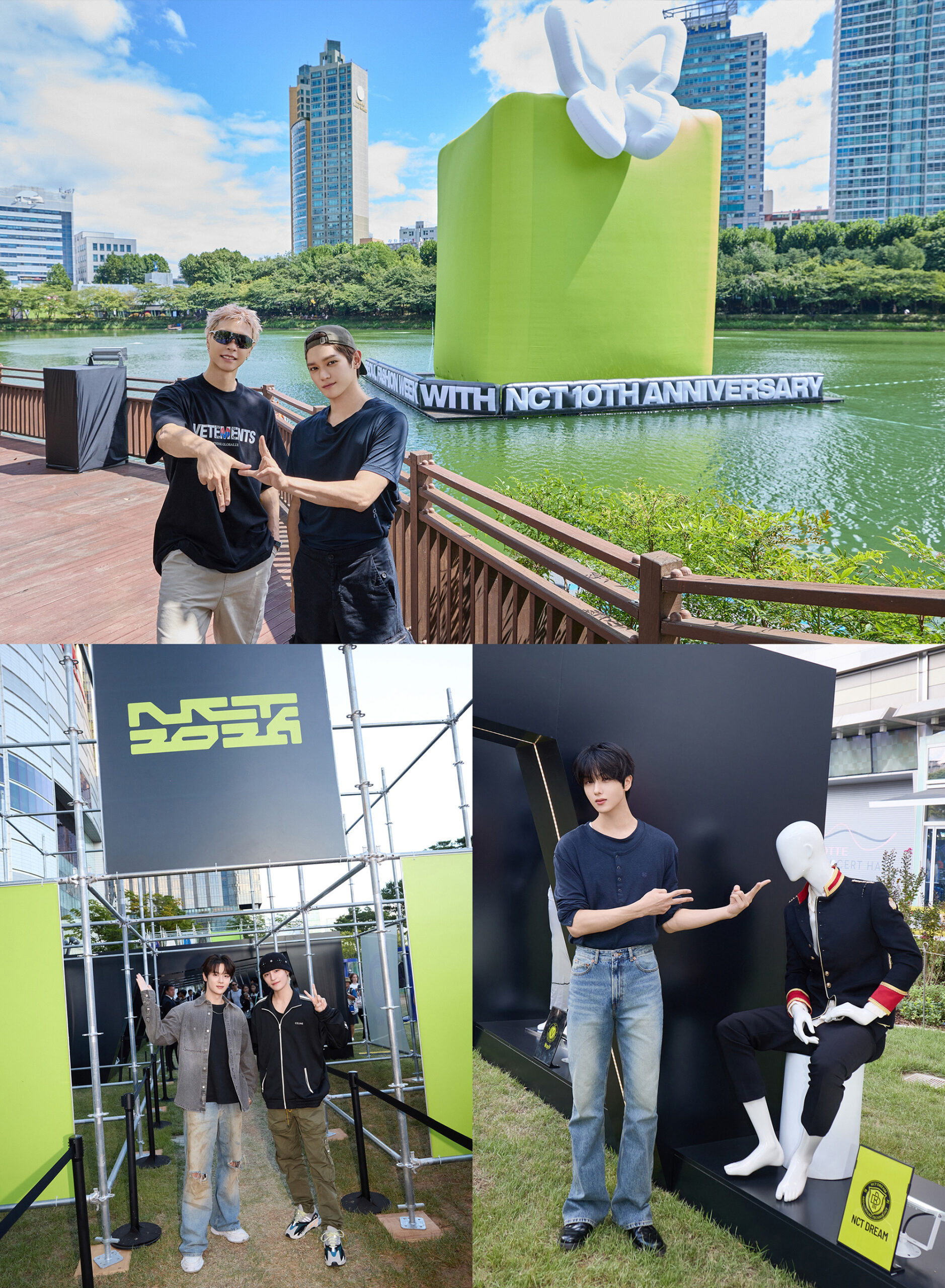 ソウルファッションウィークの会場を訪れたNCTのメンバー(上段左からジャニー、テヨン、下段左からクン、ヤンヤン、右下がチソン)