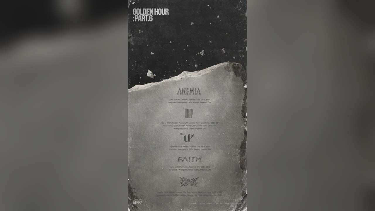 ATEEZ　15thミニアルバム「GOLDEN HOUR : Part.6」のトラックリスト公開　タイトル曲は「UP」で全5曲